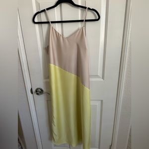 Pastel color block satin slip dress